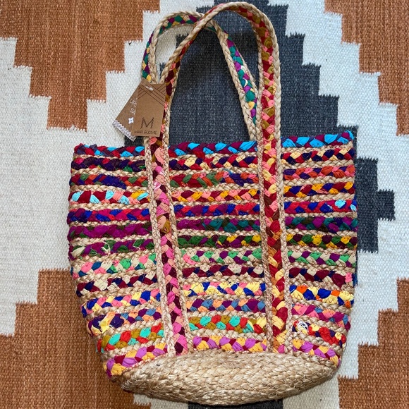 NWT Matr Boomie rainbow repurposed sari jute tote bag - Picture 1 of 12